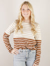 Copper and Taupe Color Block Striped Top