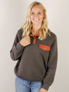 Charcoal Quilted Pullover with Orange Detail