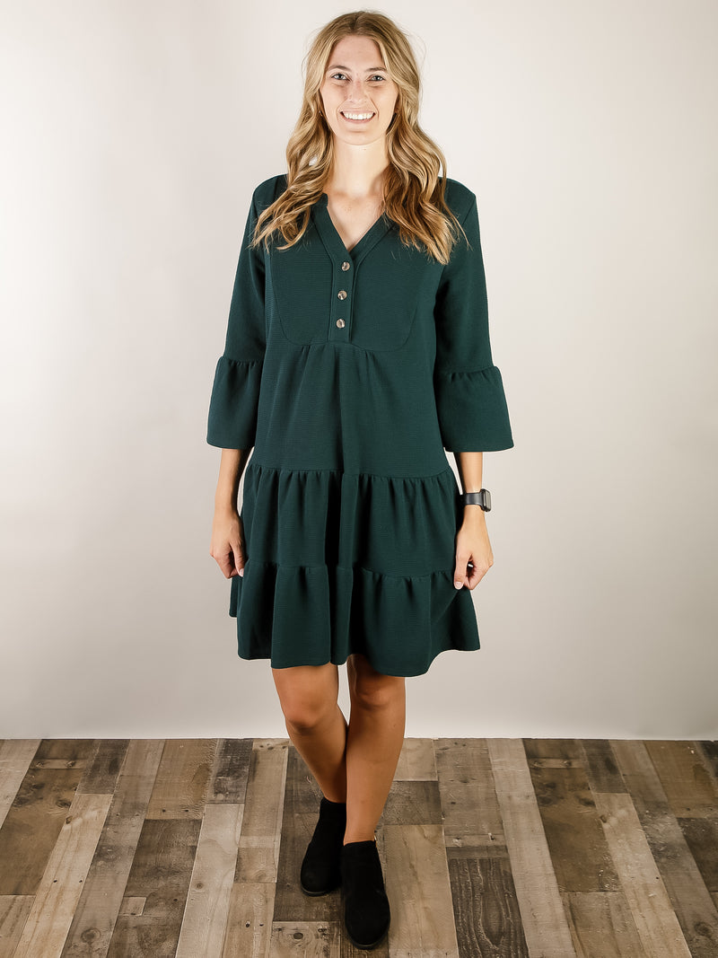 Hunter Green Tiered Knit Dress