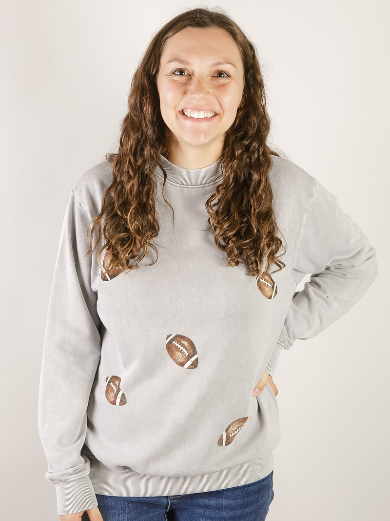 Grey Football Mineral Washed Graphic Sweatshirt