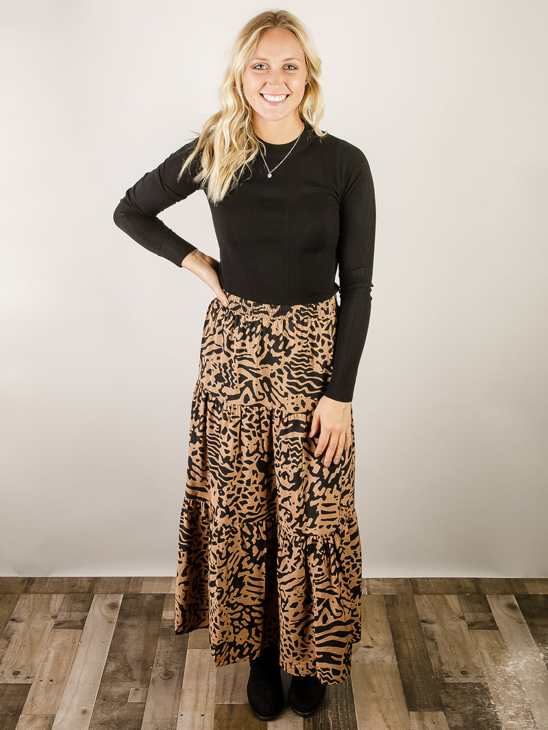 Tiered Animal Print Skirt