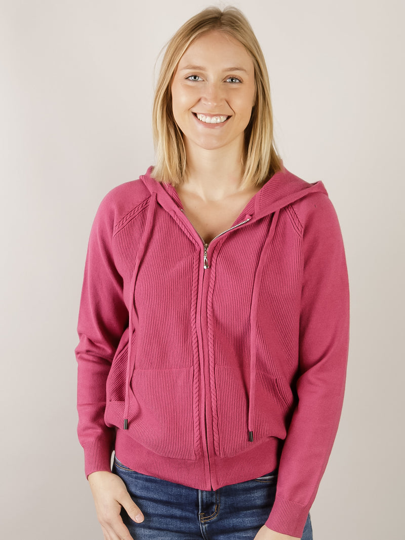 Dark Magenta Waffle Zip Up Hoodie