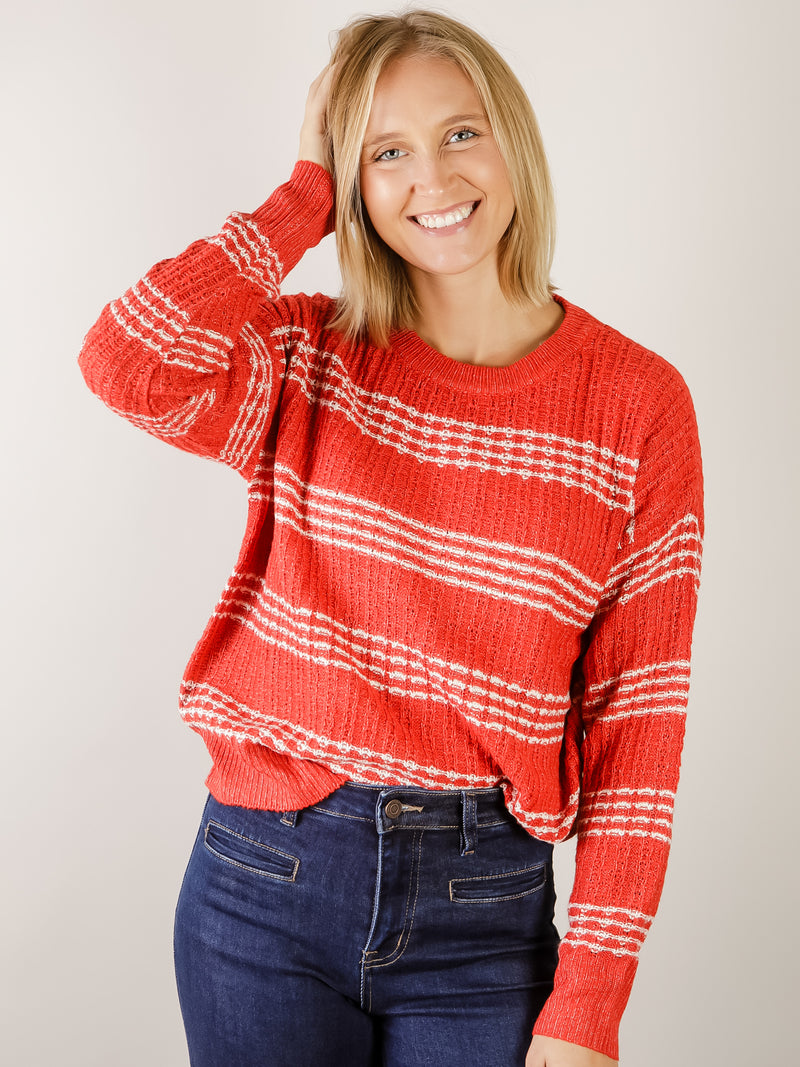 Textured Red Stripe Sweater