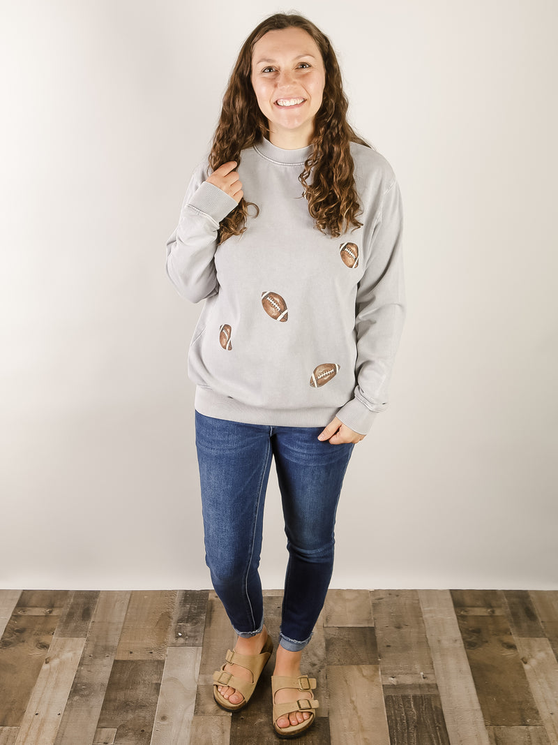 Grey Football Mineral Washed Graphic Sweatshirt