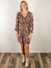 Brown and Cream Abstract Wrap Dress