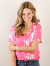 Hot Pink and White Floral Vneck Top