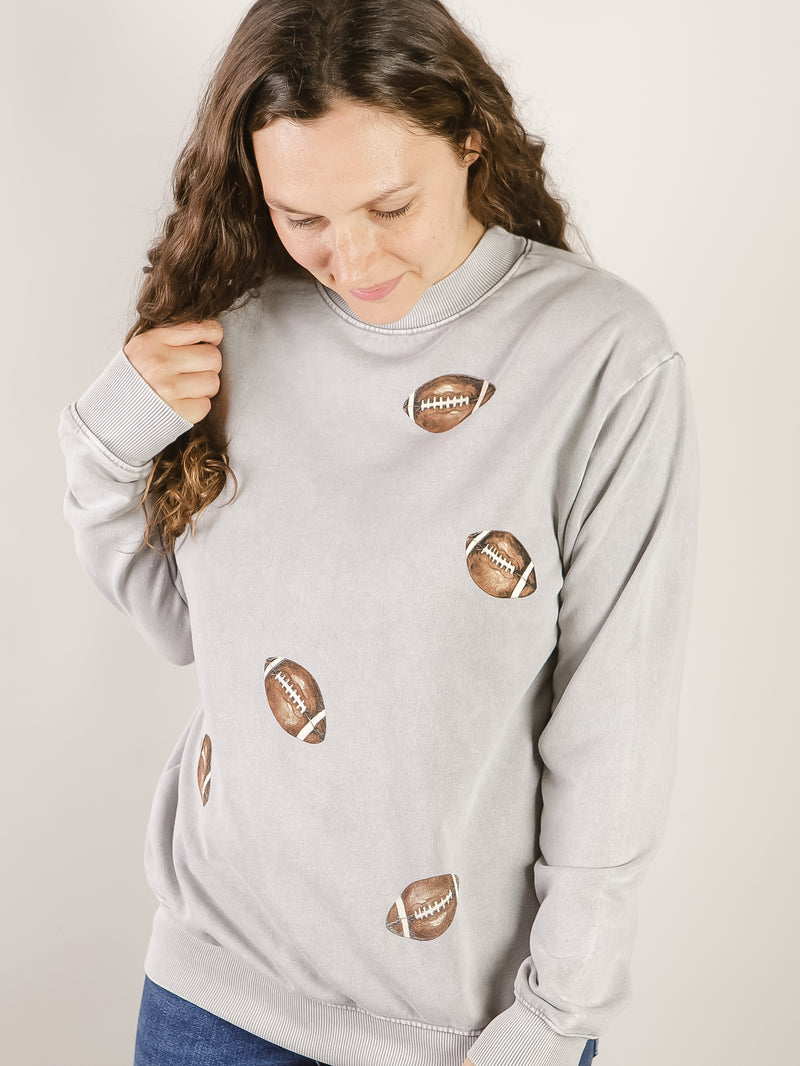 Grey Football Mineral Washed Graphic Sweatshirt