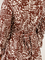 Brown and Cream Abstract Wrap Dress