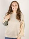 Taupe and Olive Color Block Striped Sleeve Hoodie