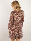 Brown and Cream Abstract Wrap Dress