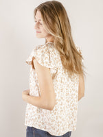 Taupe Floral Print Flutter Sleeve Top