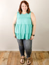 Curvy Mint Solid Tiered Top