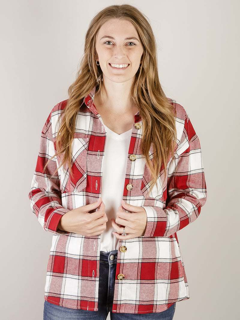 Red and White Plaid Button Up Shirt