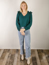 Hunter Green Ruffled Shoulder V-Neck Blouse
