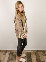 Ivory and Mocha Mixed Plaid Lightweight Shacket