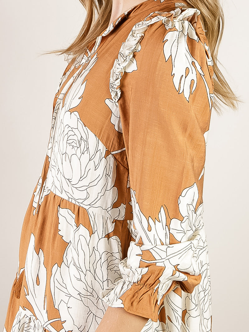 Caramel Large Floral Print Dress
