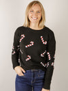 Black Sequin Candy Cane Sweater