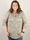 Curvy Teal Floral 3/4 Sleeve Top