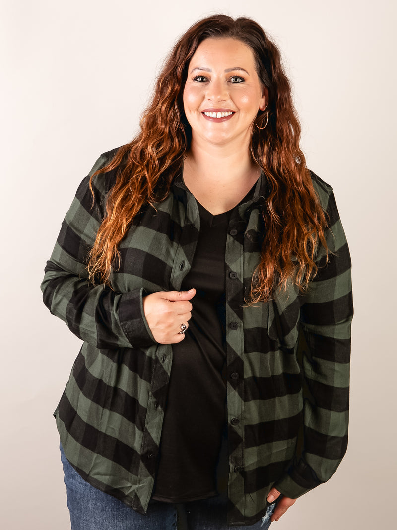 Curvy Green and Black Gingham Lightweight Flannel