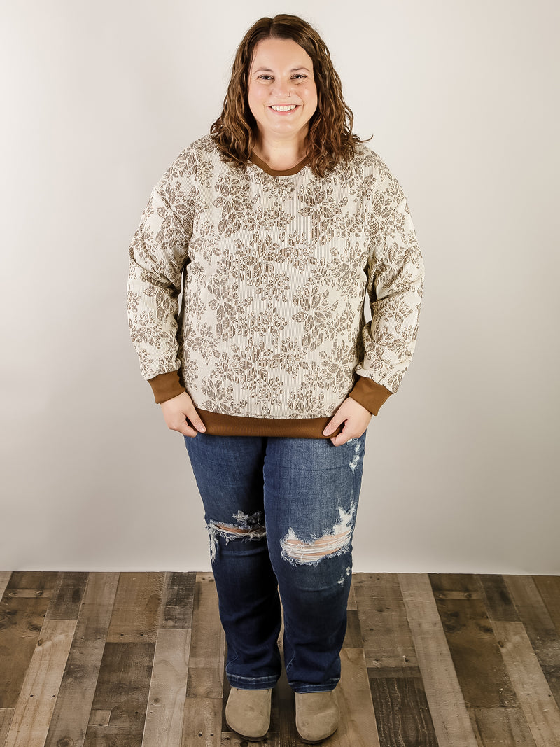 Curvy Brown Print Pullover Sweatshirt