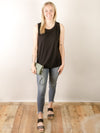 Black Sleeveless Knit with Smocked Shoulder