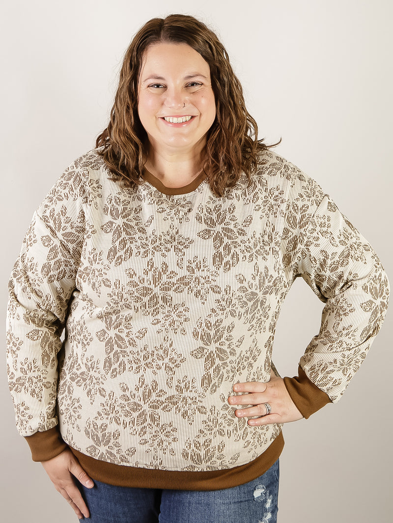 Curvy Brown Print Pullover Sweatshirt