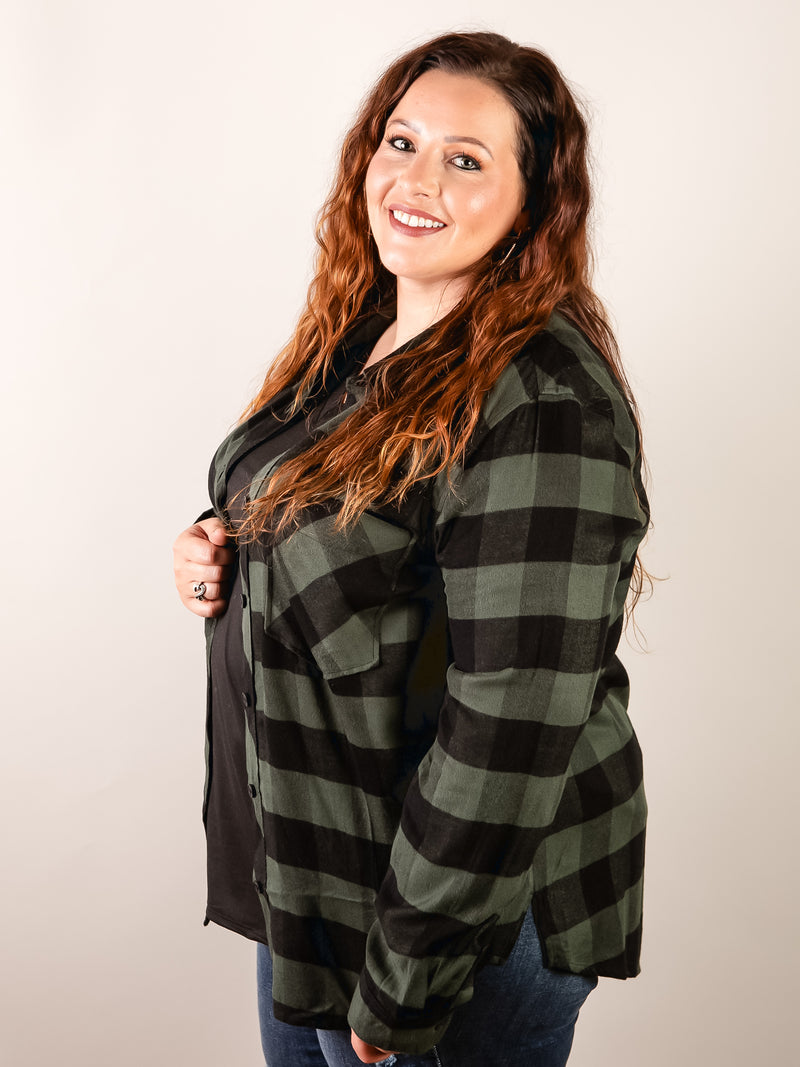 Curvy Green and Black Gingham Lightweight Flannel
