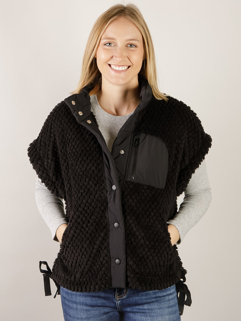 Black Soft Textured Woven Vest