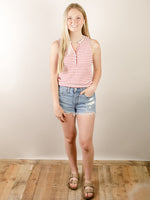 Red and White Striped Henley Tank