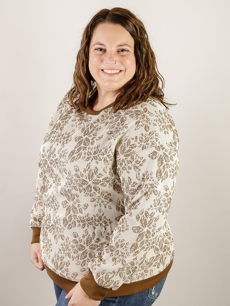 Curvy Brown Print Pullover Sweatshirt