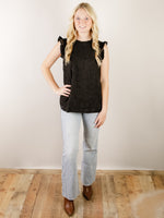 Black Sleeveless Jacquard Floral Top