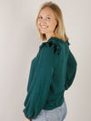 Hunter Green Ruffled Shoulder V-Neck Blouse