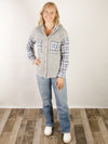 Grey and Blue Plaid Waffle Knit Hoodie