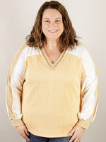 Mustard Cable Knit with Lace Sleeve