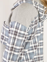 Grey and Blue Plaid Waffle Knit Hoodie