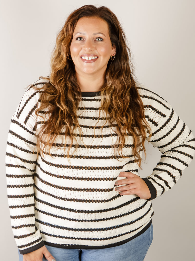 Ivory and Black Pointelle Sweater