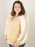 Mustard Cable Knit with Lace Sleeve