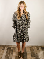 Black with Cream Floral Long Sleeve Dress