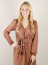 Camel with Mauve Leopard Print Midi Dress