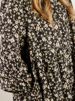 Black with Cream Floral Long Sleeve Dress