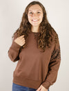 Brown with Leopard Sleeve Hooded Top