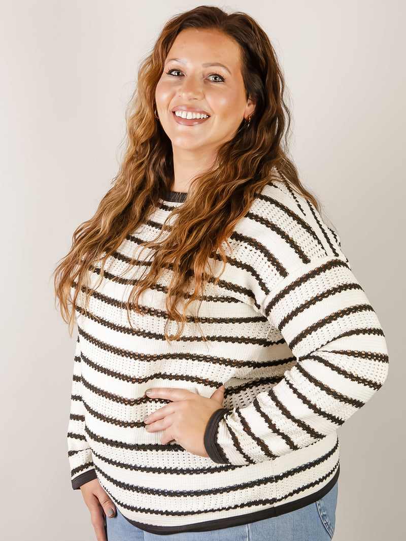 Ivory and Black Pointelle Sweater