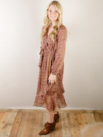 Camel with Mauve Leopard Print Midi Dress