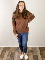 Brown with Leopard Sleeve Hooded Top