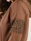 Brown with Leopard Sleeve Hooded Top