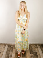 Green and Yellow Floral Mixed Long Dress