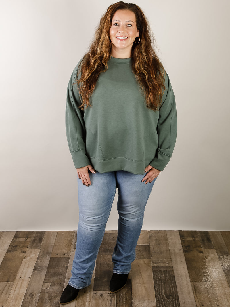 Curvy Jade Round Neck Scuba with Side Slits