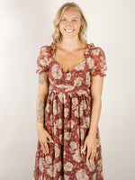 Burgundy Floral Midi Dress