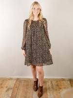 Black with Rust Leopard Print Dress