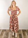 Burgundy Floral Midi Dress